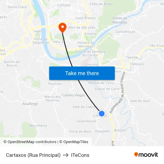Cartaxos (Rua Principal) to ITeCons map