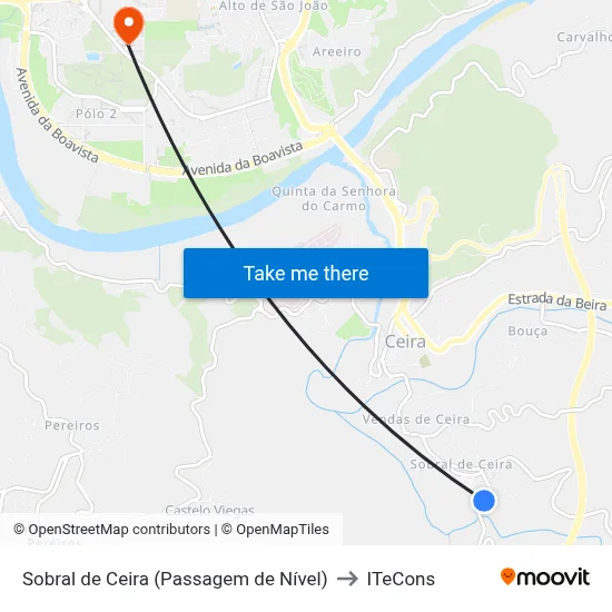 Sobral de Ceira (Passagem de Nível) to ITeCons map