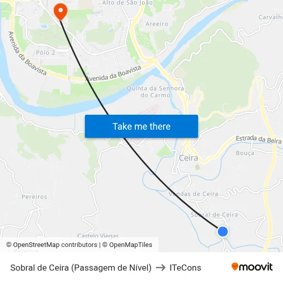 Sobral de Ceira (Passagem de Nível) to ITeCons map
