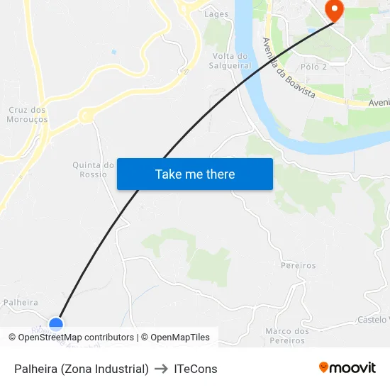 Palheira (Zona Industrial) to ITeCons map