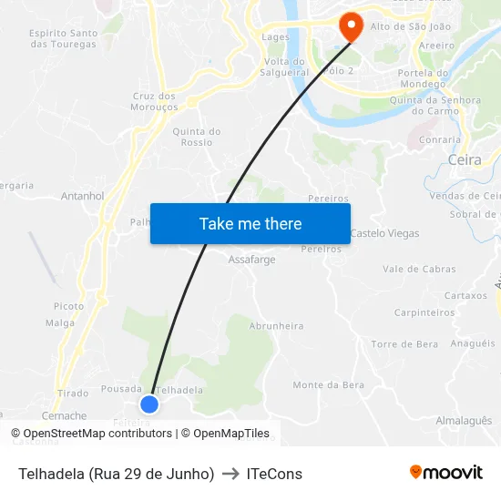 Telhadela (Rua 29 de Junho) to ITeCons map