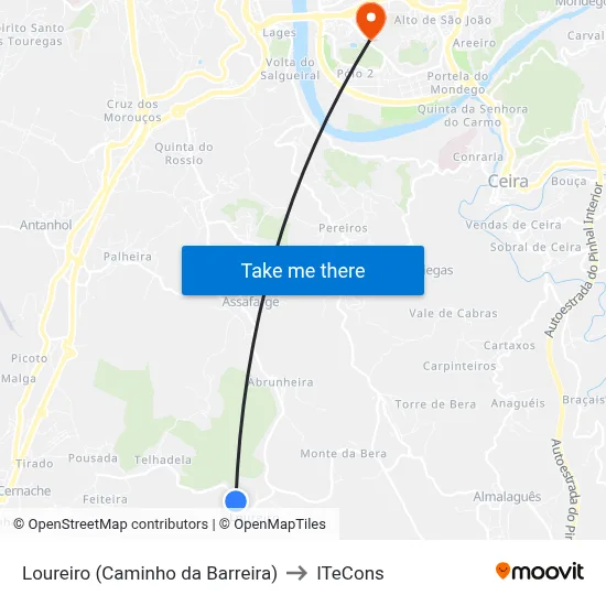 Loureiro (Caminho da Barreira) to ITeCons map