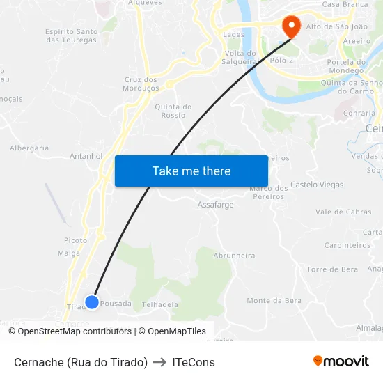 Cernache (Rua do Tirado) to ITeCons map