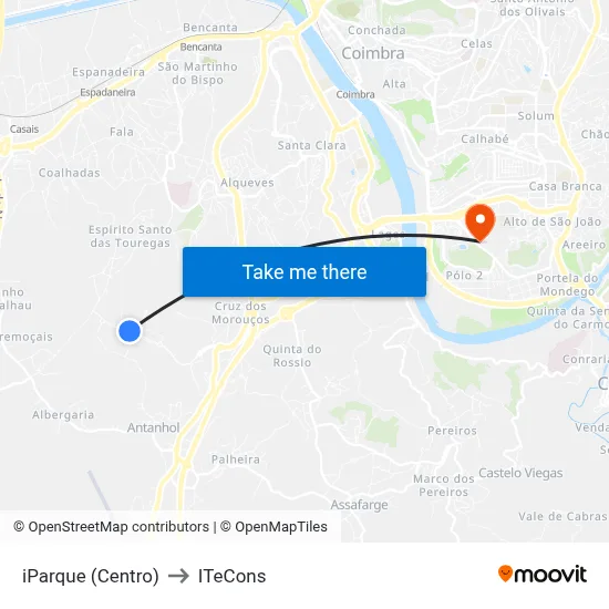 iParque (Centro) to ITeCons map