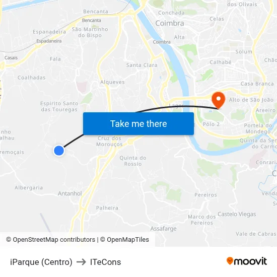 iParque (Centro) to ITeCons map