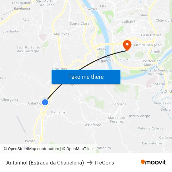 Antanhol (Estrada da Chapeleira) to ITeCons map