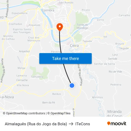 Almalaguês (Rua do Jogo da Bola) to ITeCons map