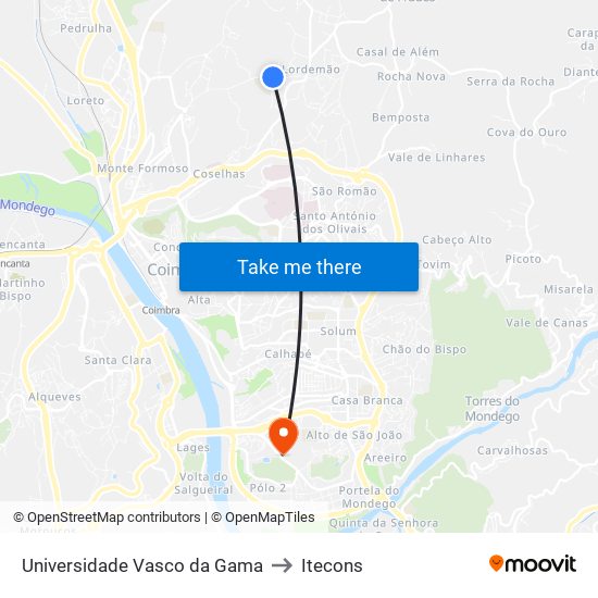 Universidade Vasco da Gama to Itecons map