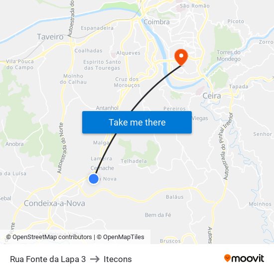 Rua Fonte da Lapa 3 to Itecons map