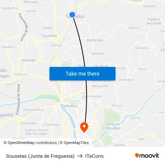 Souselas (Junta de Freguesia) to ITeCons map