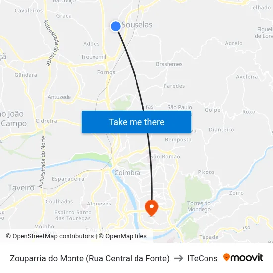 Zouparria do Monte (Rua Central da Fonte) to ITeCons map