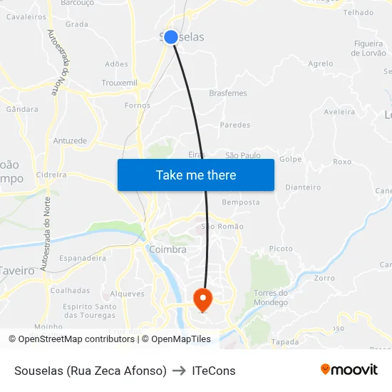Souselas (Rua Zeca Afonso) to ITeCons map