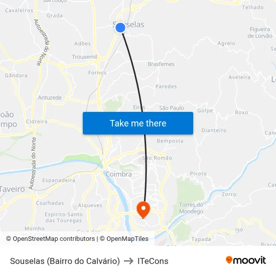Souselas (Bairro do Calvário) to ITeCons map
