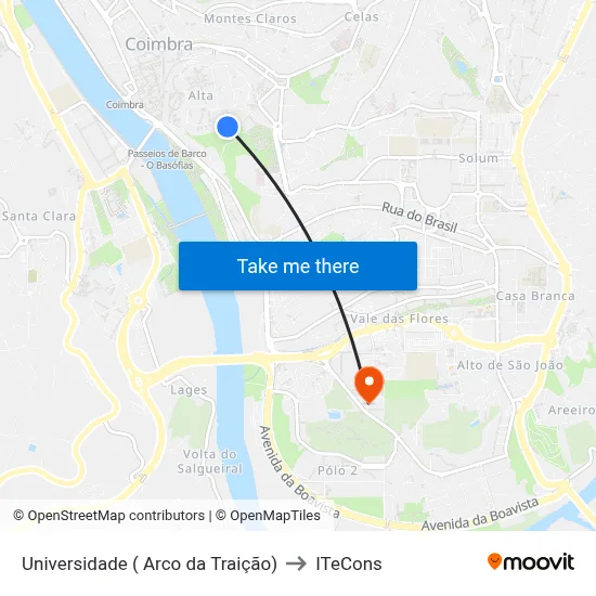 Universidade ( Arco da Traição) to ITeCons map