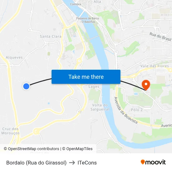 Bordalo (Rua do Girassol) to ITeCons map