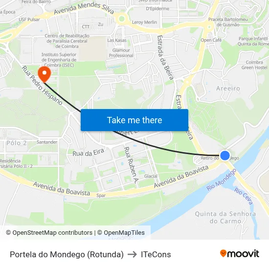 Portela do Mondego (Rotunda) to ITeCons map