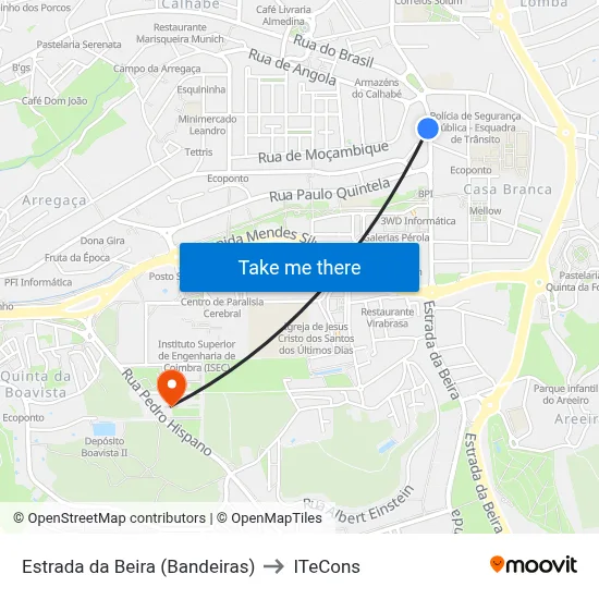 Estrada da Beira (Bandeiras) to ITeCons map