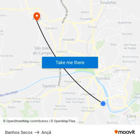 Banhos Secos to Ançã map