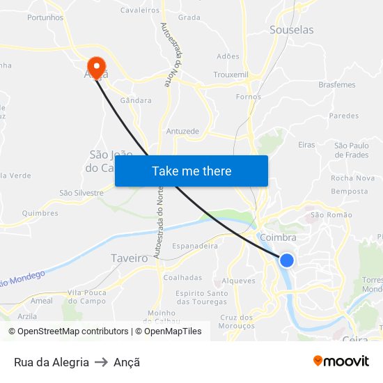 Rua da Alegria to Ançã map