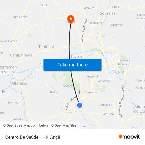 Centro De Saúde I to Ançã map