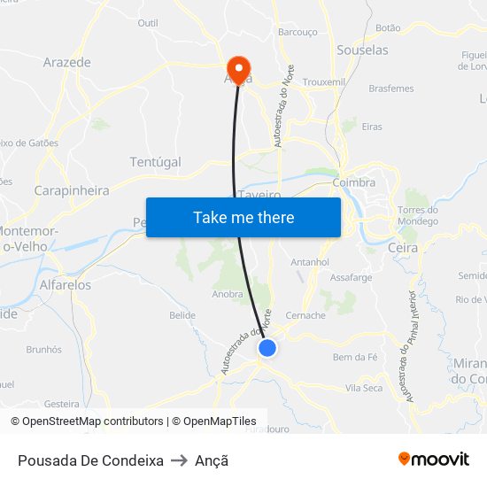 Pousada De Condeixa to Ançã map