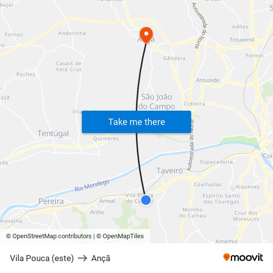 Vila Pouca (este) to Ançã map