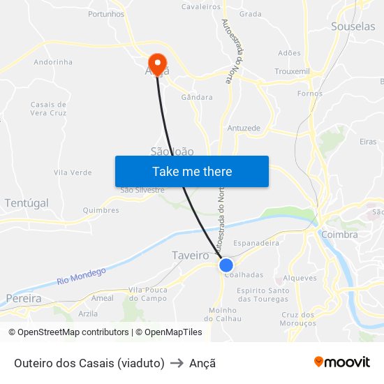 Outeiro dos Casais (viaduto) to Ançã map