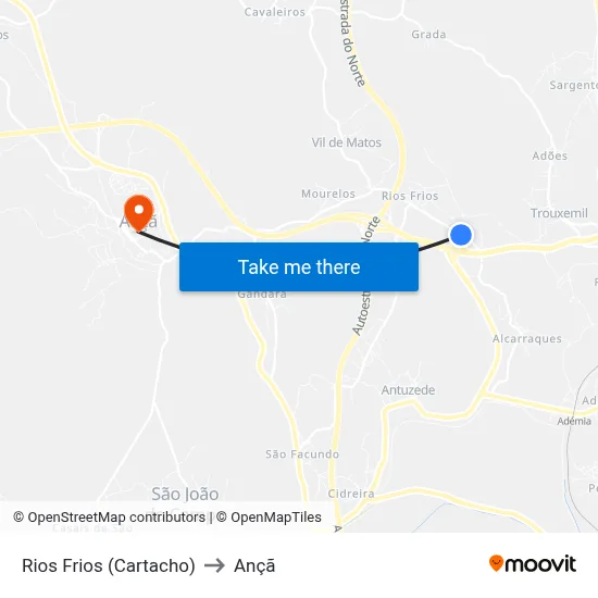 Rios Frios (Cartacho) to Ançã map