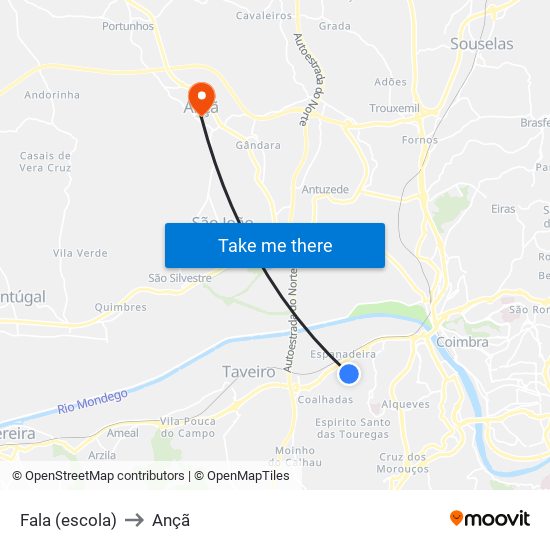 Fala (escola) to Ançã map