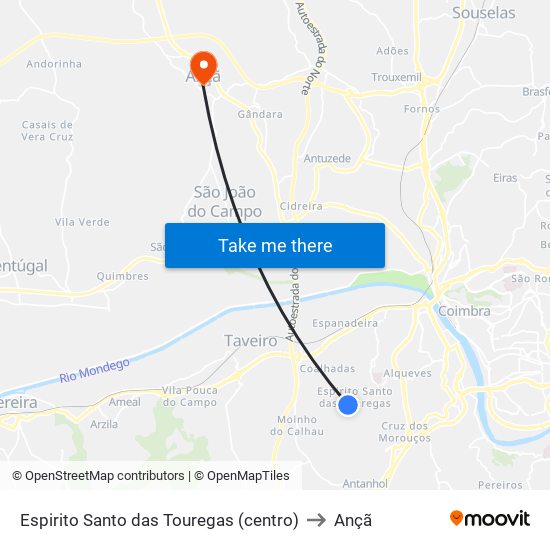 Espirito Santo das Touregas (centro) to Ançã map