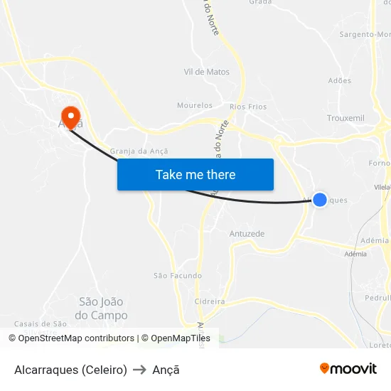 Alcarraques (Celeiro) to Ançã map