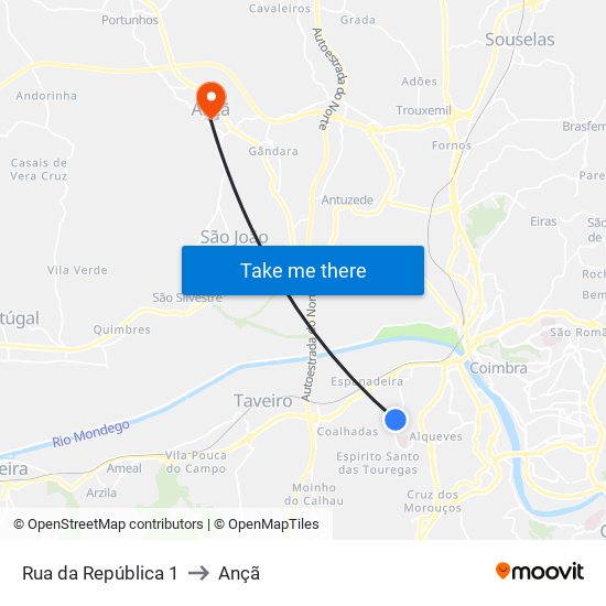 Rua da República 1 to Ançã map