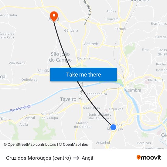 Cruz dos Morouços (centro) to Ançã map