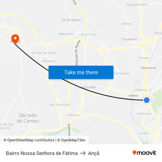 Bairro Nossa Senhora de Fátima to Ançã map