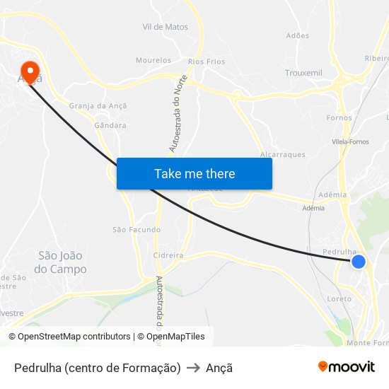 Pedrulha (centro de Formação) to Ançã map