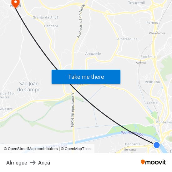 Almegue to Ançã map