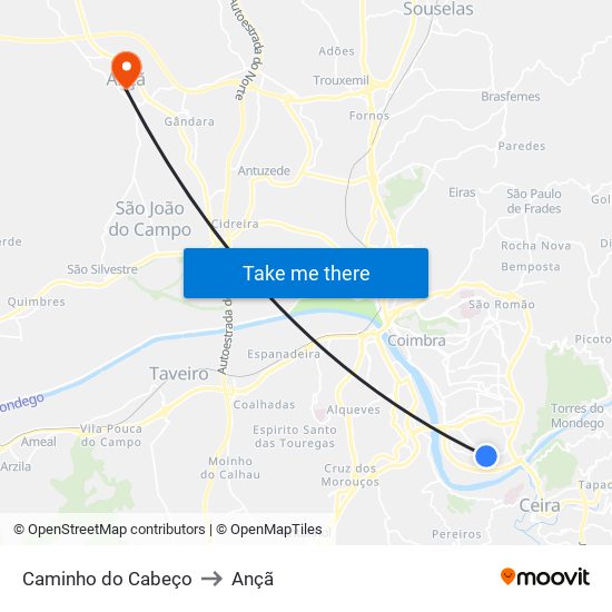 Caminho do Cabeço to Ançã map