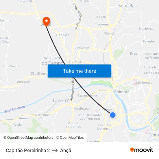 Capitão Pereirinha 2 to Ançã map