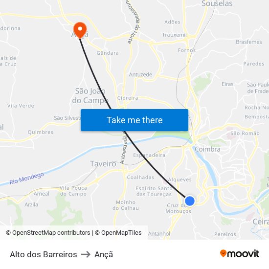 Alto dos Barreiros to Ançã map