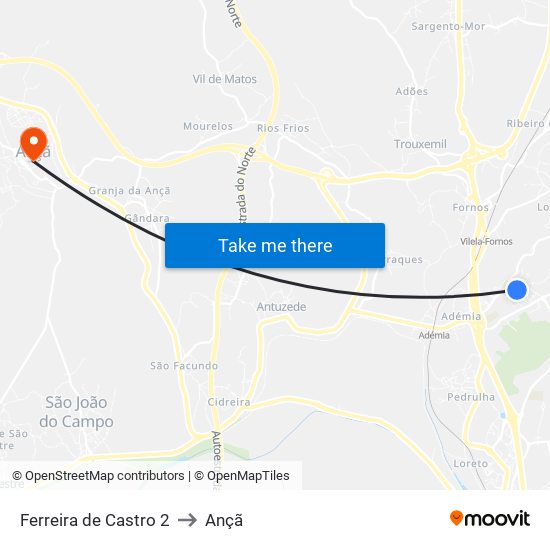 Ferreira de Castro 2 to Ançã map