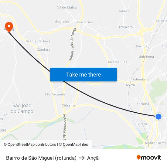 Bairro de São Miguel (rotunda) to Ançã map