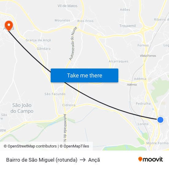 Bairro de São Miguel (rotunda) to Ançã map
