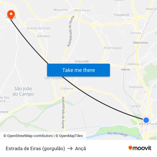 Estrada de Eiras (gorgulão) to Ançã map