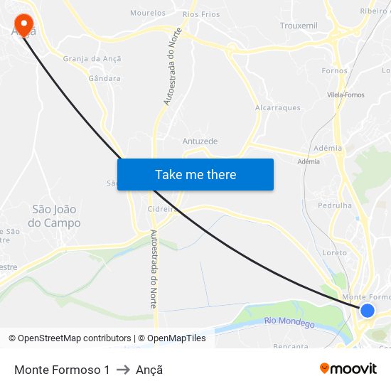 Monte Formoso 1 to Ançã map