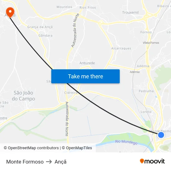 Monte Formoso to Ançã map
