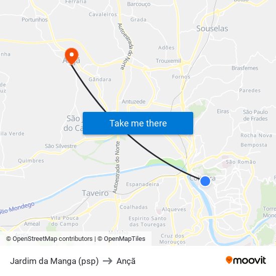 Jardim da Manga (psp) to Ançã map
