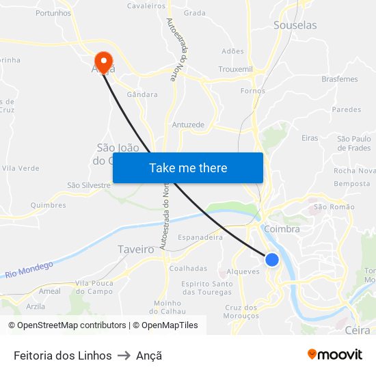 Feitoria dos Linhos to Ançã map