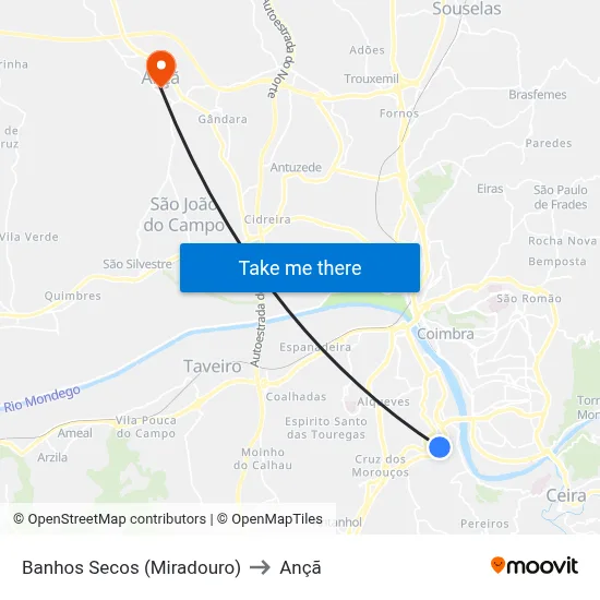 Banhos Secos (Miradouro) to Ançã map