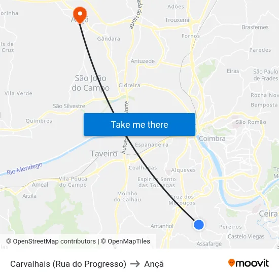 Carvalhais (Rua do Progresso) to Ançã map