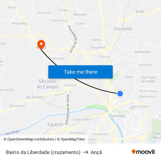 Bairro da Liberdade (cruzamento) to Ançã map
